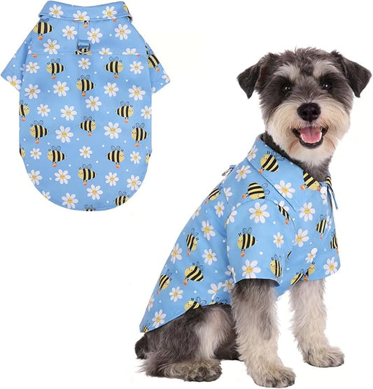KOOLTAIL Spring Dog Shirt with Leash D-Ring, Soft Pet Botton Up Summer Beach Clothes for Small Medium Dogs, Breathable Puppy Polo Outfit with Sun & Insect Protection, Indoor Outdoor, Boy&Girl, Blue M