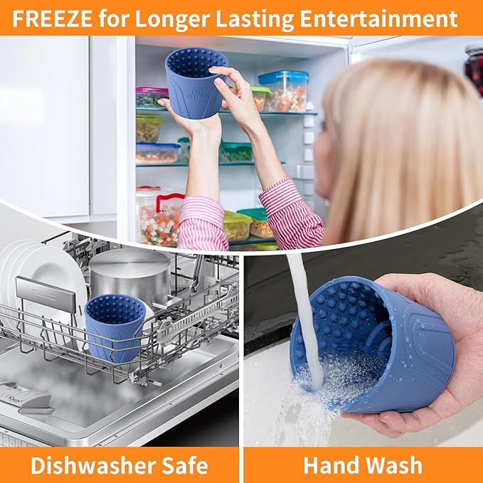 Anxiety Relief Slow Feeder Dog Lick Mat Treat Dispenser, Non-Slip Licking Bowl - Dog Enrichment Toys for Small, Medium & Large Breeds, BPA Free Silicone (Dark Blue, M-L)