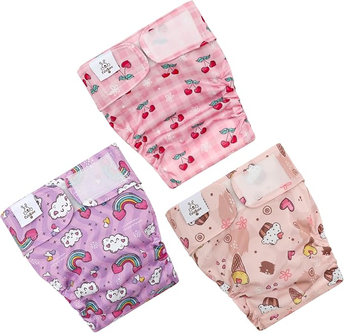 CuteBone Washable Dog Diapers Female No Tail Hole 3 Pack Reusable Doggie Period Training Pants for Docked-Tail Frenchie French Bulldog Boston Terrier Without Tail WWD29XS