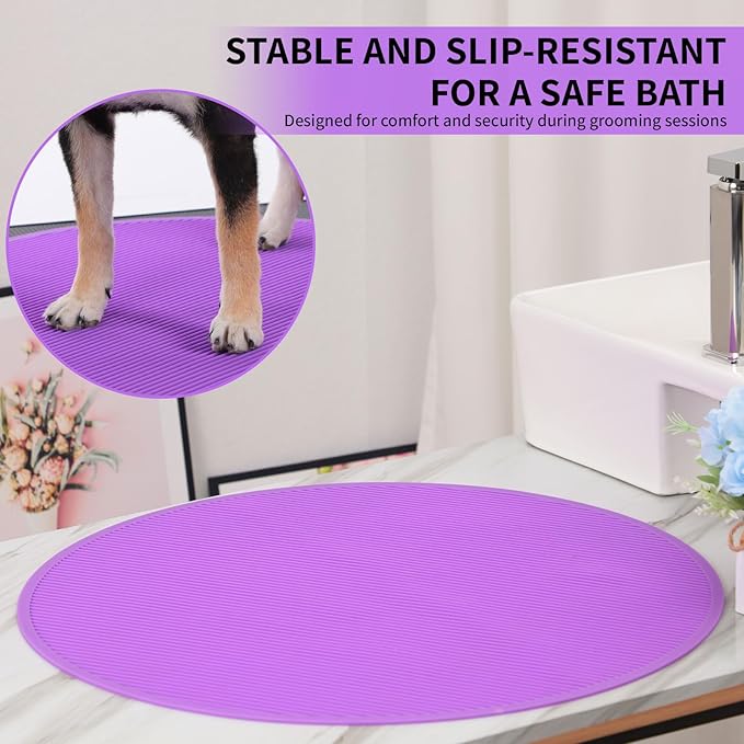 Pet Grooming Table Non-Slip Mat - Padded Mat for at-Home Grooming Dogs and Cats,Bathing Mat for Pets, Diameter: 22.4inch/57cm (Purple, Diameter: 22.4inch/57cm)