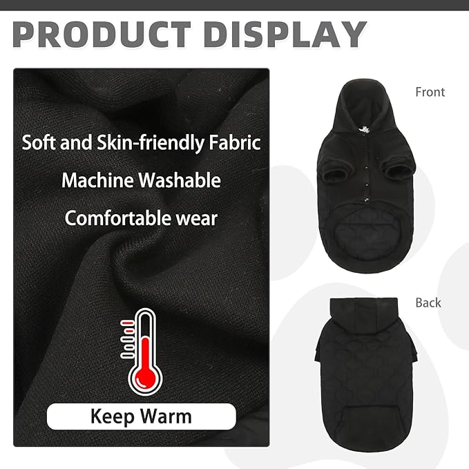KOOLTAIL Warm Dog Winter Coat for Small Dogs, Waterproof Puppy Jacket with Leash Hole, Cold Weather Pet Vest for Winter, Soft Pet Hoodie Sweater Sweatshirt Clothes for Puppy Cats Girls Boys Black S