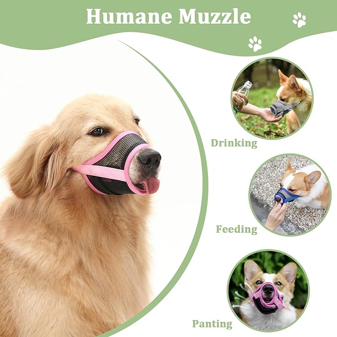 Mayerzon Dog Muzzle, Breathable Mesh Mouth Guard with Adjustable Hook and Loop for Large Dogs Labrador Retriever, Prevent Biting Chewing, for Grooming Trimming (XL, Pink/Black)