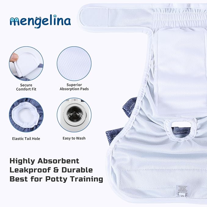 Reusable Dog Diapers Female 3 Pack Doggie Diapers for Period Heat Incontinence Puppy Training (Small, Jeans)