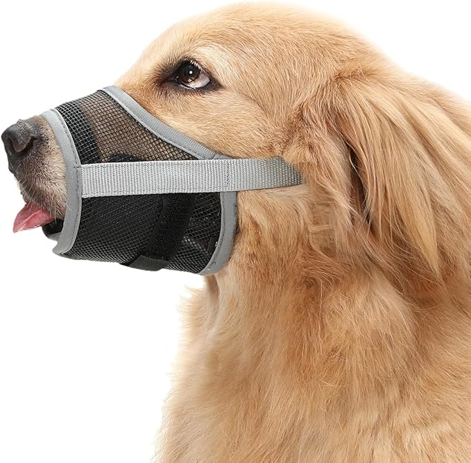 Mayerzon Dog Muzzle, Breathable Mesh Puppy Muzzles with Adjustable Hook and Loop for Small Medium Large Dogs Poodle Border Collie Labrador Retriever for Biting Chewing Trimming (XL, Grey)