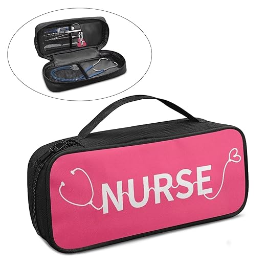 Gomyblomy Pink Stethoscope Case with Extra Room for Nursing Accessories, Cartoon Stethoscope Nurse Print Stethoscope Holder Storage Organizer Bag with Handle for Nurses