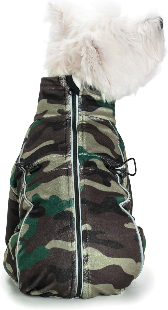 Fleece Dog Coat for Small Medium Dog,Pullover Pajamas Jumpsuit Bodysuit Puppy Coats with Legs, Pet Windproof Warm Cold Weather Jacket Full Body Vest Cozy Snowsuit Outfit Clothes (Camo, S)