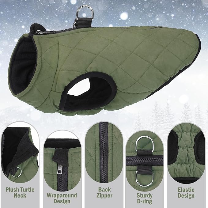 SCENEREAL Winter Dog Vest Coat with Harness Built in, Warm Dog Jacket for Small Medium Dogs, Cold Weather Coats with Zipper, Fleece Puffer Vest Windproof Snow Clothes for Puppy Pet
