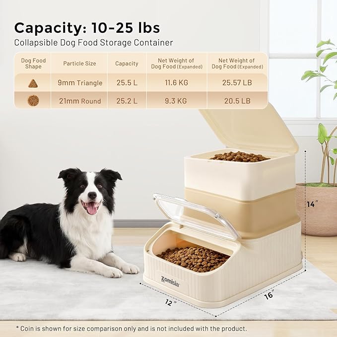 20-30lbs Collapsible Dog Food Storage - First-in, First-out Easy Dispense Base for Freshness, Pet Food Storage Containers with Transparent Lid and Scoop