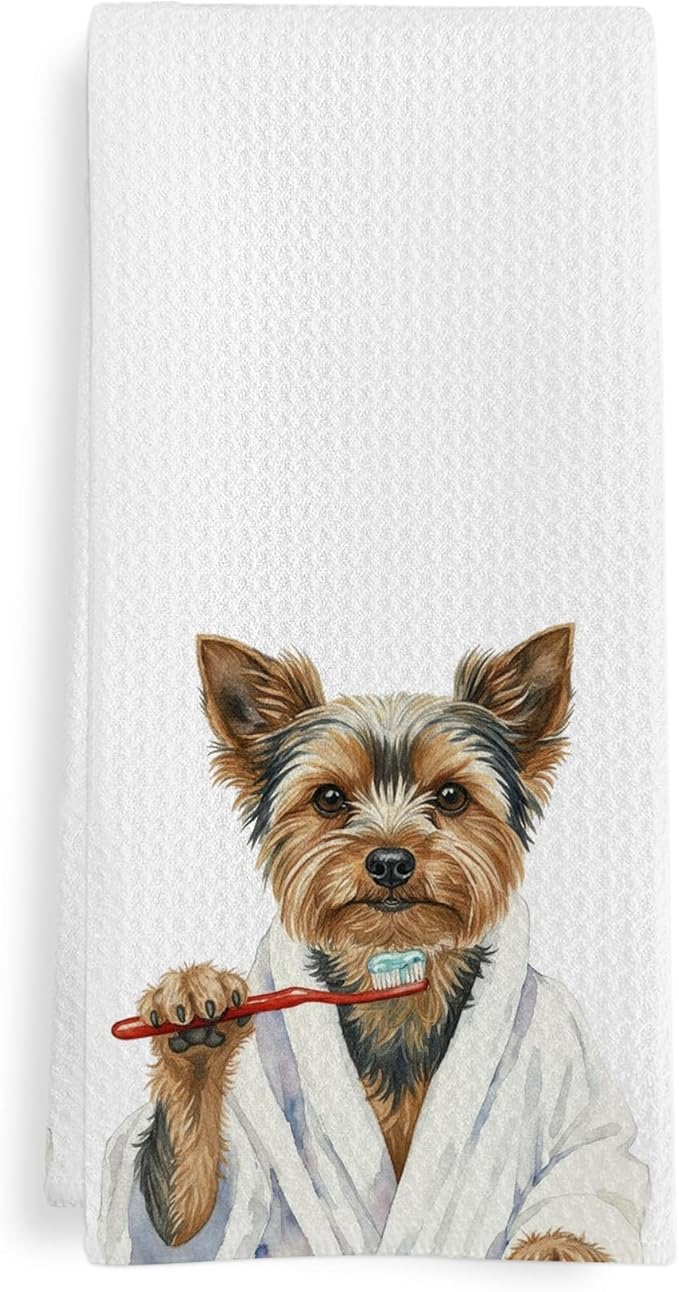 Funny Yorkshire Terrier Gifts Bathroom Hand Towel, Yorkie Bathroom Decor, Yorkie Dog Hand Towel for Kitchen Washroom Decor, Yorkshire Terrier Dog Lover Gifts Dish Towels,16x24