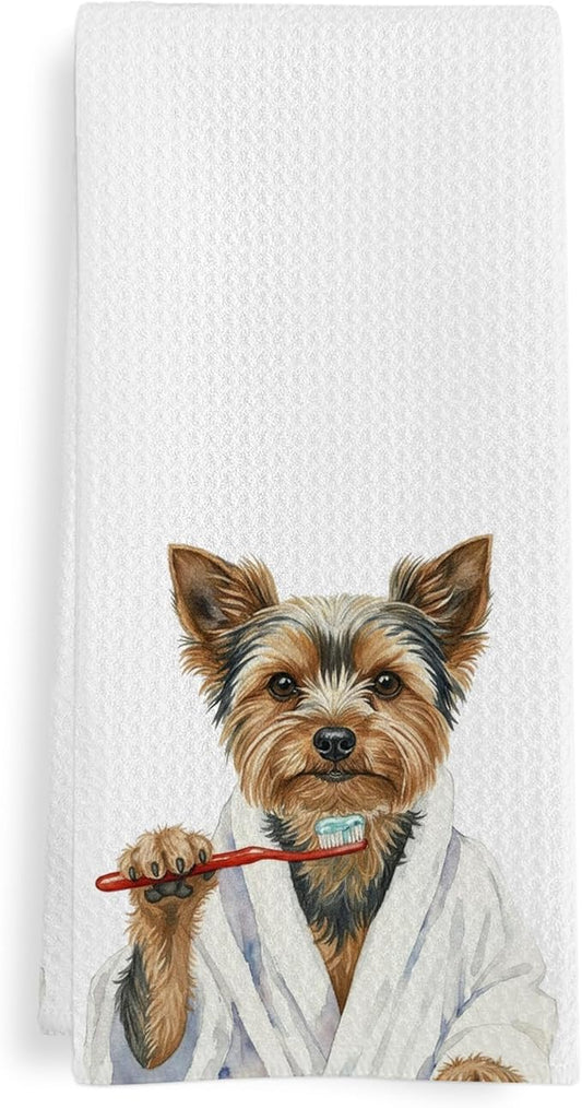 Funny Yorkshire Terrier Gifts Bathroom Hand Towel, Yorkie Bathroom Decor, Yorkie Dog Hand Towel for Kitchen Washroom Decor, Yorkshire Terrier Dog Lover Gifts Dish Towels,16x24