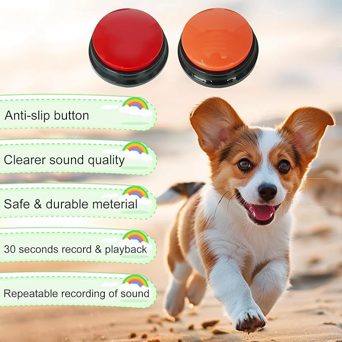 Set of 2 Dog Buttons for Communication, Voice Recordable Buttons for Classroom, Dog Training Talking Buttons Starter Set, Pet Easy Speaking Buttons Tools