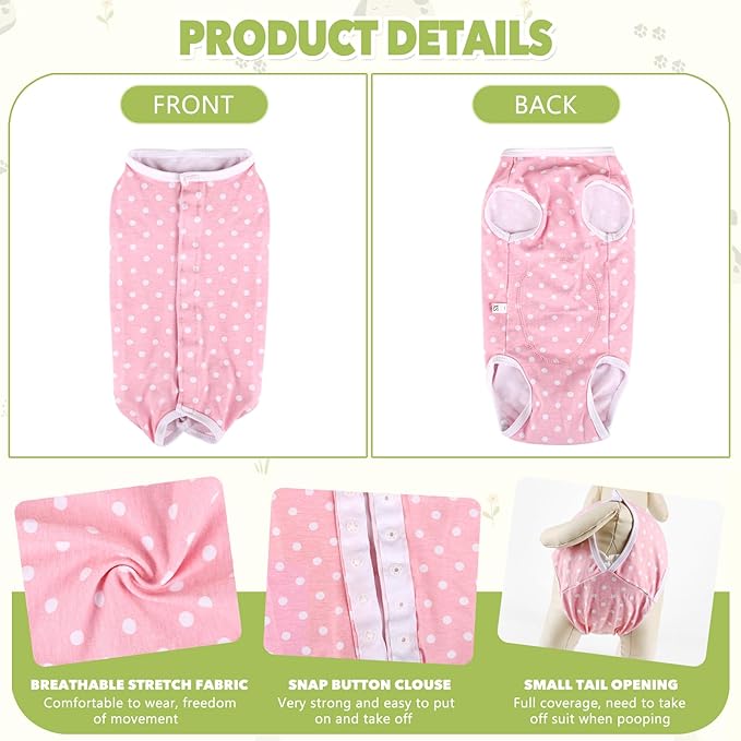Dog Diapers Suit Period Onesie for Female Dog Sanitary Panties Male Doggy Heat Diapers Cover Fit for Small Medium Dogs Pink Dots/L