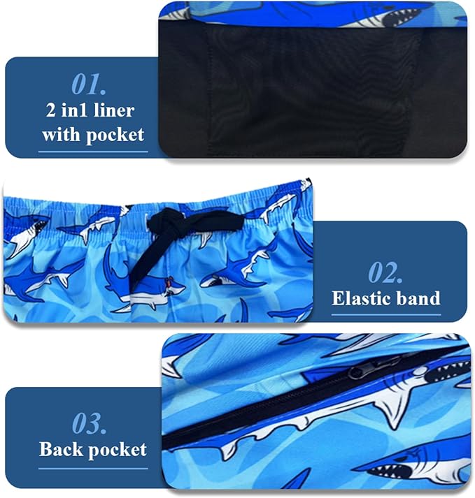 Mens Swim Trunks with Compression Liner Quick Dry Zipper Pocket Bathing