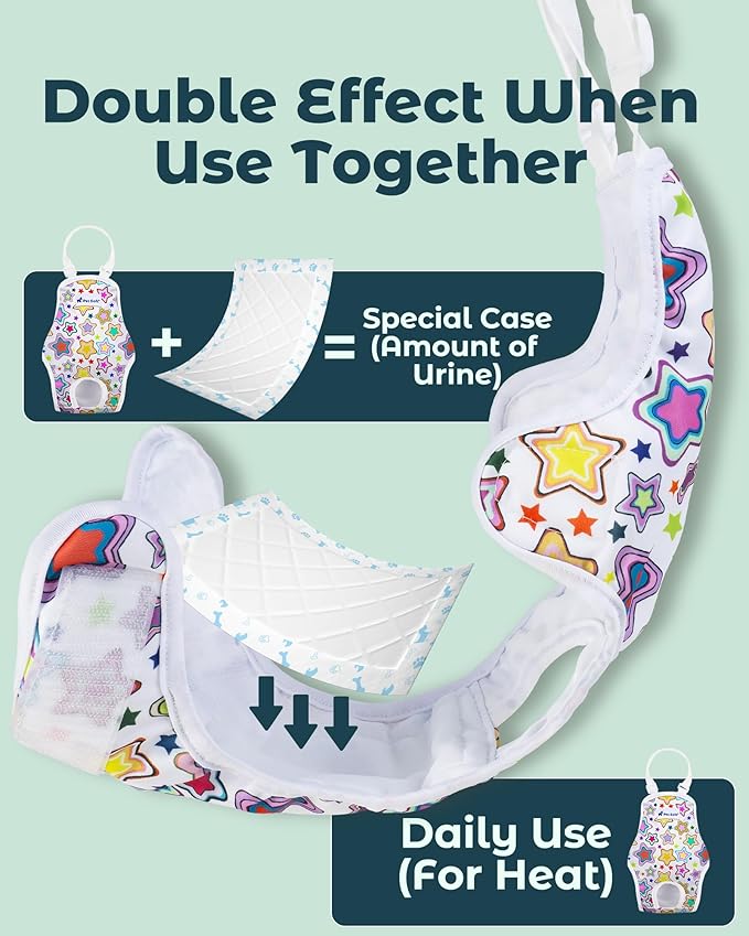 Pet Soft Dog Diapers Female Onesie Sanitary Pantie with Adjustable Suspender, Colorful Pattern Washable Puppy Diapers Female, Super Absorbent Underwear Dog Diaper for Heat (Nature, XL)