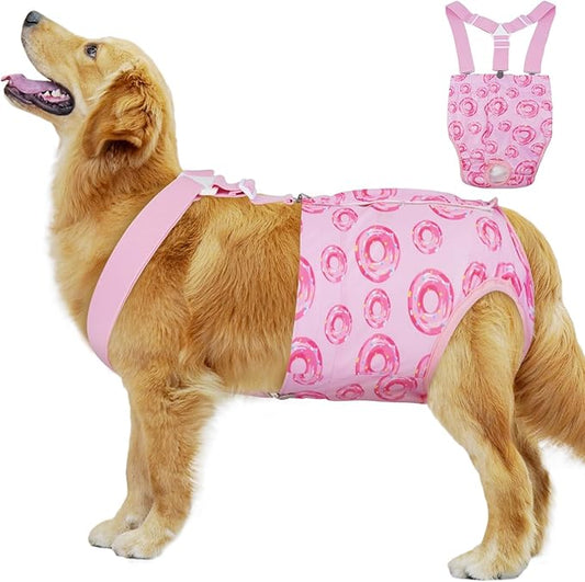 Extra Large Dog Diapers Female, Reusable Large Dog Diapers Female with Suspender,Washable Highly Absorbent Doggie Diaper in Heat Cycle Period Incontinence, Beagle, Collie (Pink XL)