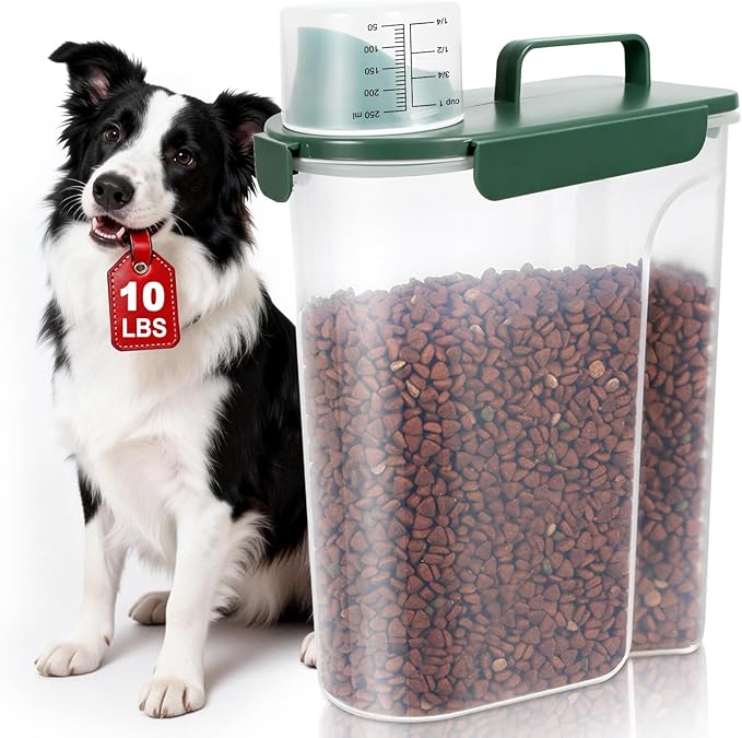 TBMax 10 Lbs Cat Dog Food Storage Container, 2026 Upgraded Large Pouring Container for Pet Food Storage, Bird Seed Dispenser, Portable Travel Kibble Holder -Bottle Green