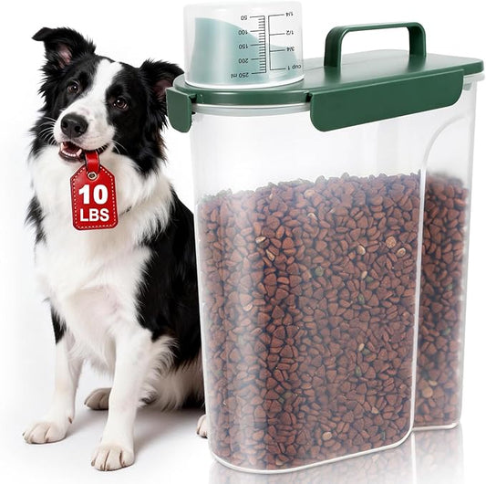 TBMax 10 Lbs Cat Dog Food Storage Container, 2026 Upgraded Large Pouring Container for Pet Food Storage, Bird Seed Dispenser, Portable Travel Kibble Holder -Bottle Green