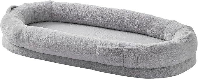 VEVOR Human Dog Bed, 67.7"x35"x9.8" Human Dog Bed for Adult People, Large Size Beds with Washable Faux Rabbit Fur Cover, Egg Orthopedic Foam, Storage Pocket, Bean Beds for You and Pet, Light Grey