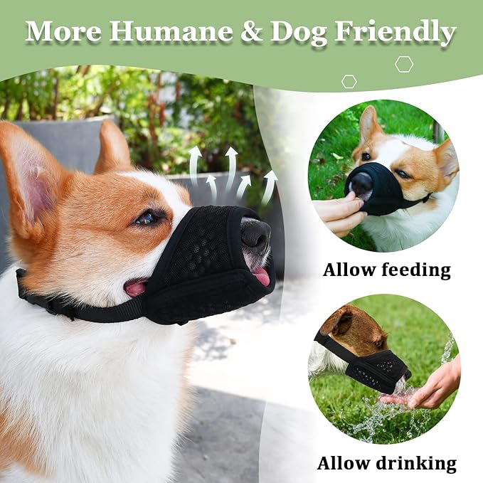 Mayerzon Dog Muzzle, Puppy Soft Mesh Muzzle for Small Medium Large Dogs Chihuahua Poodles Beagle Dachshund Corgis Labrador for Biting Chewing Grooming That Allows Panting Drinking(L, Black)