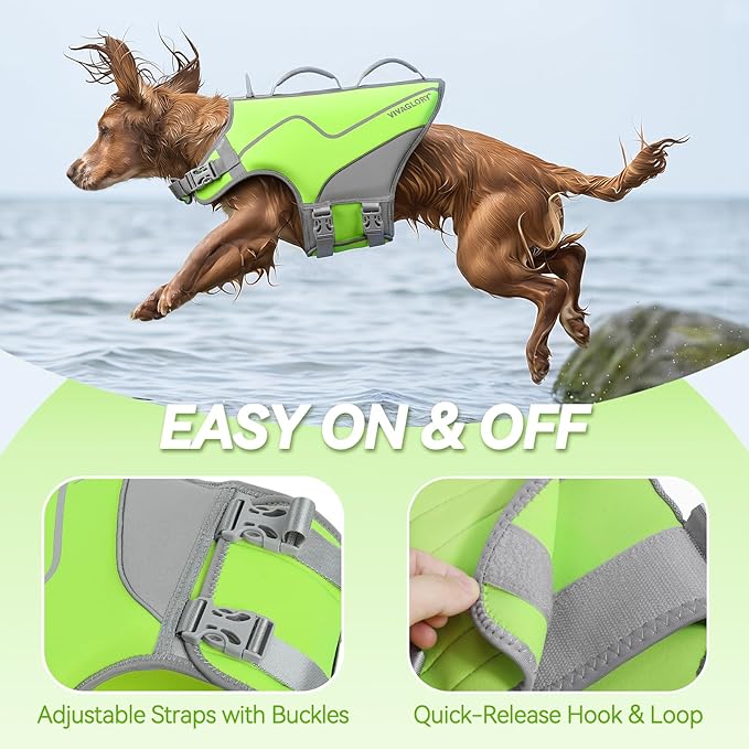 VIVAGLORY Neoprene Dog Life Vest, Dog Life Jacket for Swimming & Boating, Lightweight & Buoyancy for Puppy Doggy, Swimming Vest with Handle, L, Bright Yellow