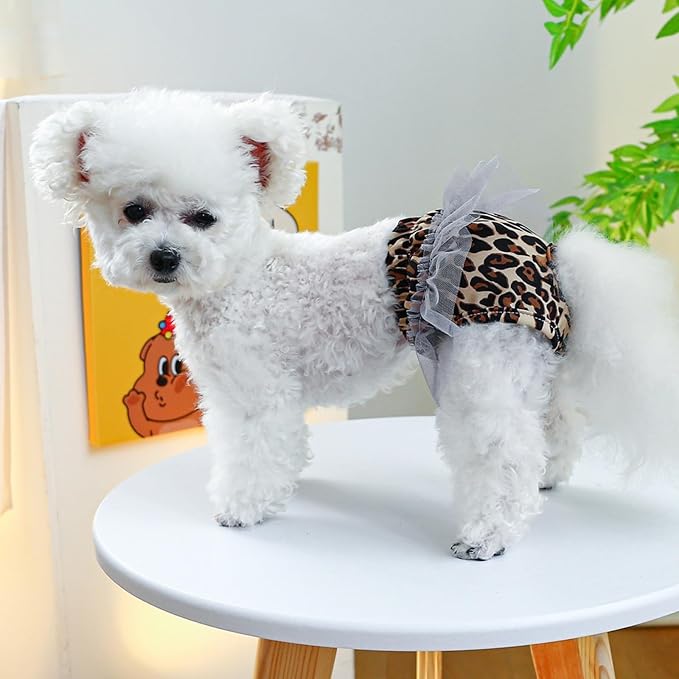 Dog Diapers Female Washable Washable Reusable Female Dog Diapers for Small Medium Size for Dog Diapers Female,Dog Period Panties Diapers Girl Adjustable Elastic Dog Diapers for Heat Leopard XS