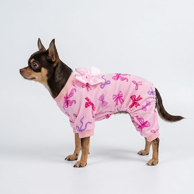 Fitwarm Bowknot Dog Flecce Pajamas, Cozy Valentines Day Outfit for Small Dogs Girl, Cute Pet Clothes, Pink, Red, Purple, XL