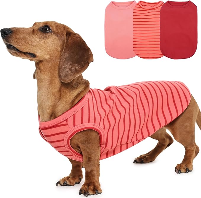 3 Pack Dog Fleece Vest -Red-M,Classic Striped Sweatshirt | Soft Sweaters for Small Dogs Girl,Stretchy Lightweight Pullover for Outdoor Walks,Indoor Lounging