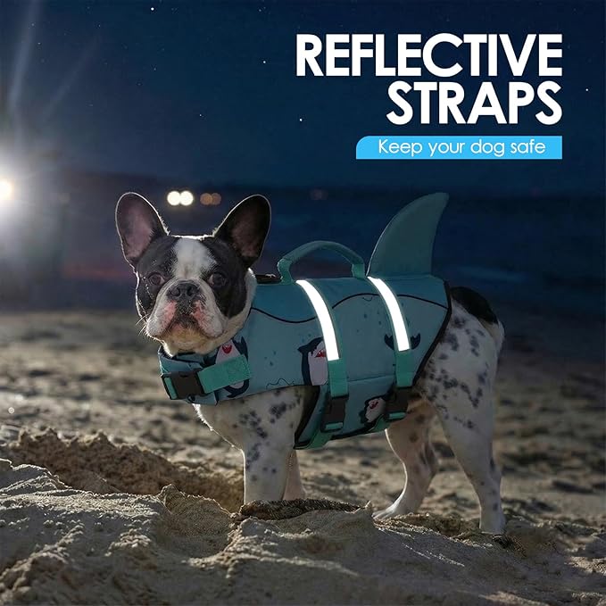 AOFITEE Dog Life Jacket, Shark Dog Life Vest for Swimming Boating, Reflective High Flotation Small Dogs Lifesaver, Ripstop Pet Swim Vest Swimsuit with Rescue Handle for Small Medium Large Dogs, S