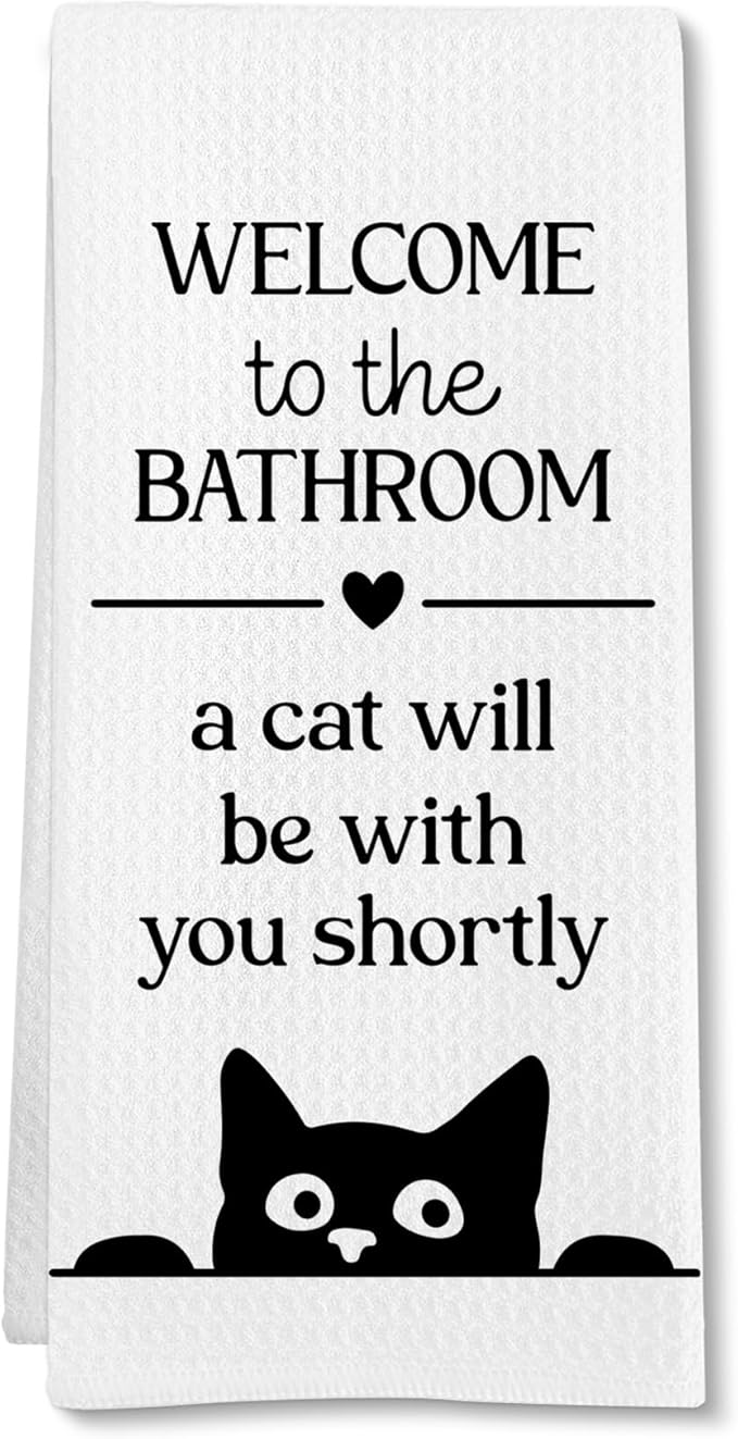 Funny Cat Hand Towels, Funny Cats Gifts for Cats Lovers Women Men Hand Towel, A Cat Will Be with You Shortly Decorative Towel for Bathroom, FunnyCat Kitty Bathroom Decor, 16x24in