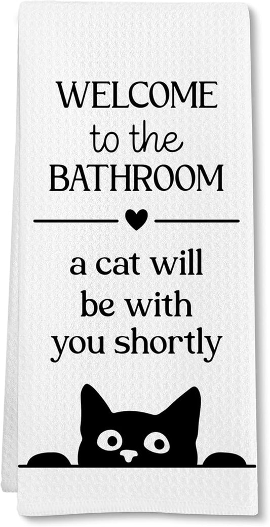 Funny Cat Hand Towels, Funny Cats Gifts for Cats Lovers Women Men Hand Towel, A Cat Will Be with You Shortly Decorative Towel for Bathroom, FunnyCat Kitty Bathroom Decor, 16x24in