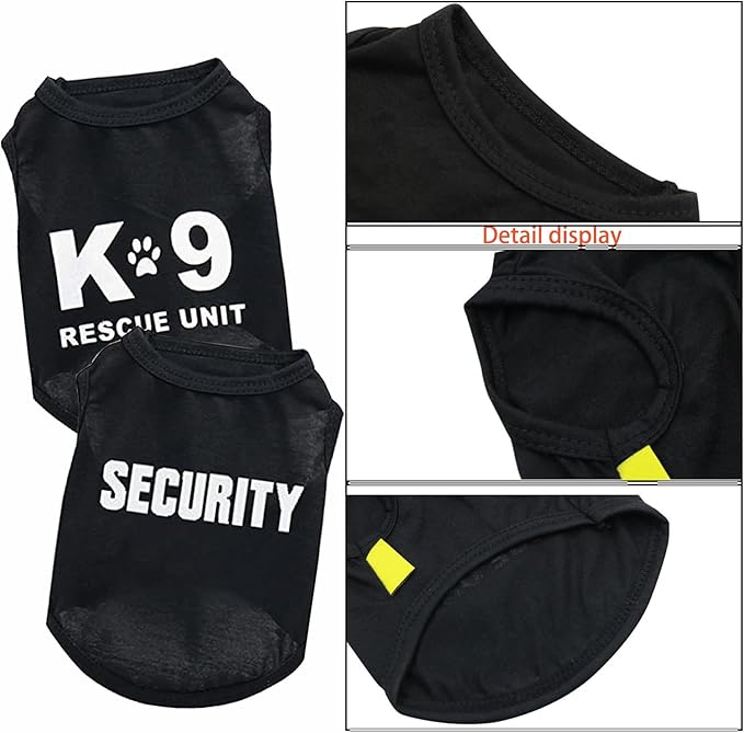 2Pack Dog Security Costume Cotton Dog Shirt for Small Dog Boy Pet Clothes K9/Security Puppy Black Vest T-Shirts Cat Top Tee Breathable Stretchy (X-Small)