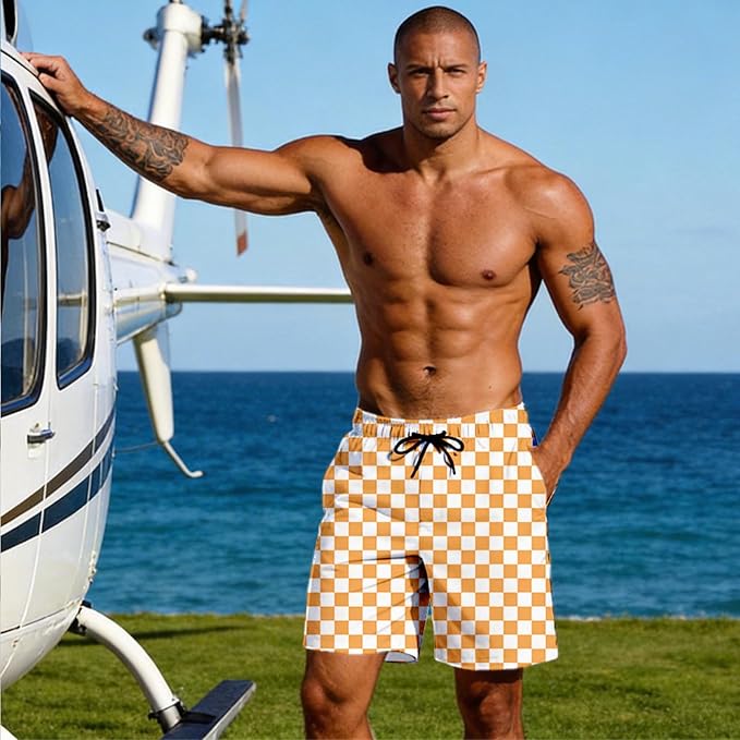 Mens Swim Trunks with Compression Liner Quick Dry Zipper Pocket Bathing