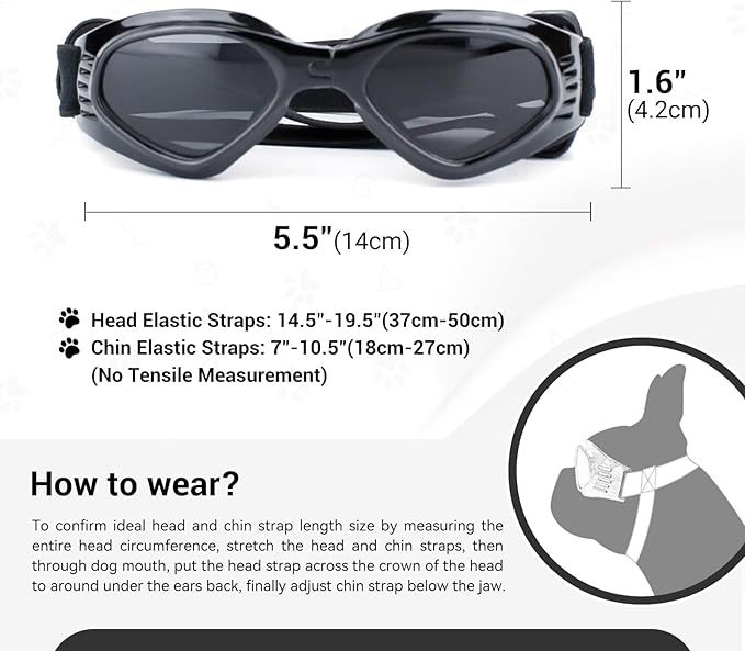 NAMSAN Dog Goggles for Small to Medium Dogs, Dog Sunglasses UV Protection for Medium Dogs Outdoor Cycling Driving, Small Puppy Glasses Dog Eye Protection, Anti-Fog Windproof, Adjustable, Black