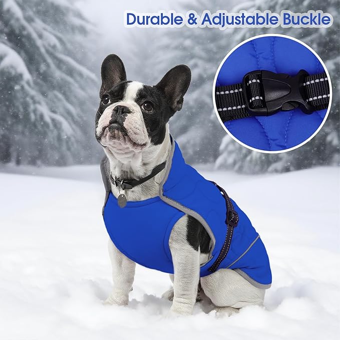 IDOMIK Dog Winter Jacket, Adjustable Waterproof Dog Warm Coat with Fleece Lining, Turtleneck Windproof Cold Weather Coats for Winter, Reflective Warm Snow Jacket for Labrador Golden Retriever,Blue,XL