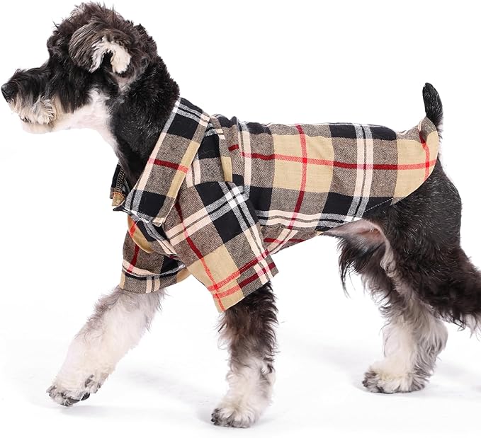 KOOLTAIL Dog Shirt,Cotton Beige Plaid Pet Shirts,Cute Dog Apparel Clothes Suitable for All Seasons, Comfortable Dogs T-Shirt for Small Medium Large Dogs Cats, Pet Outfit Costume,L