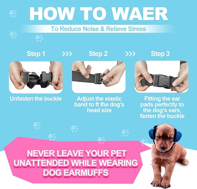 PROHEAR Dog Ear Muffs Hearing Protection for Dogs, NRR 28dB Noise Cancelling Headphones, Easy to Adjust Dog Hearing Protection Earmuffs for Thunder, Hunting, Tourism, Cars, Racing, (S, Blue)