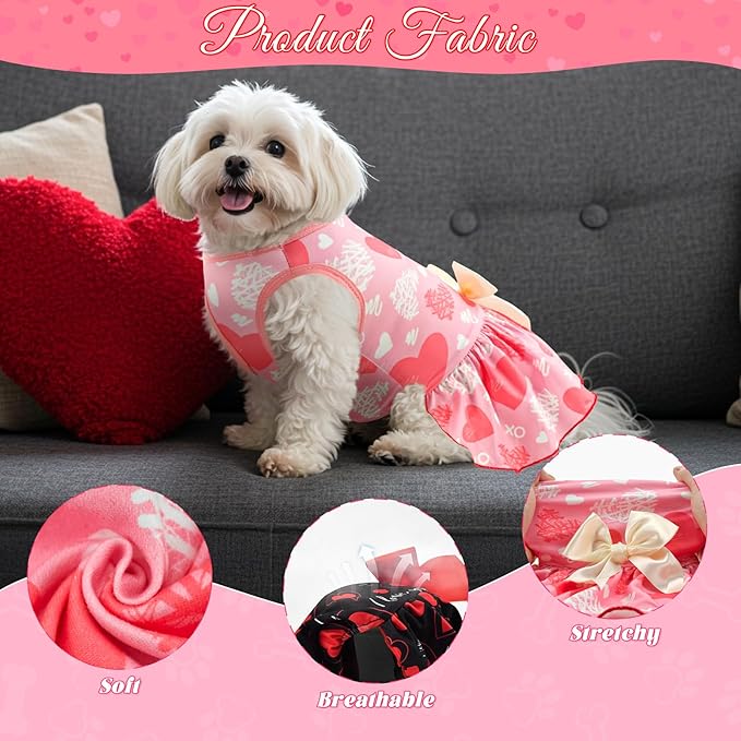 Vehomy 2-Pack Valentine's Day Dog Cat Dress Love Heart Dog Dresses Puppy Valentines Day Skirt Dog Pet Valentines Day Costume Outfit Apparel Clothes for Small Medium Dogs Cats XS