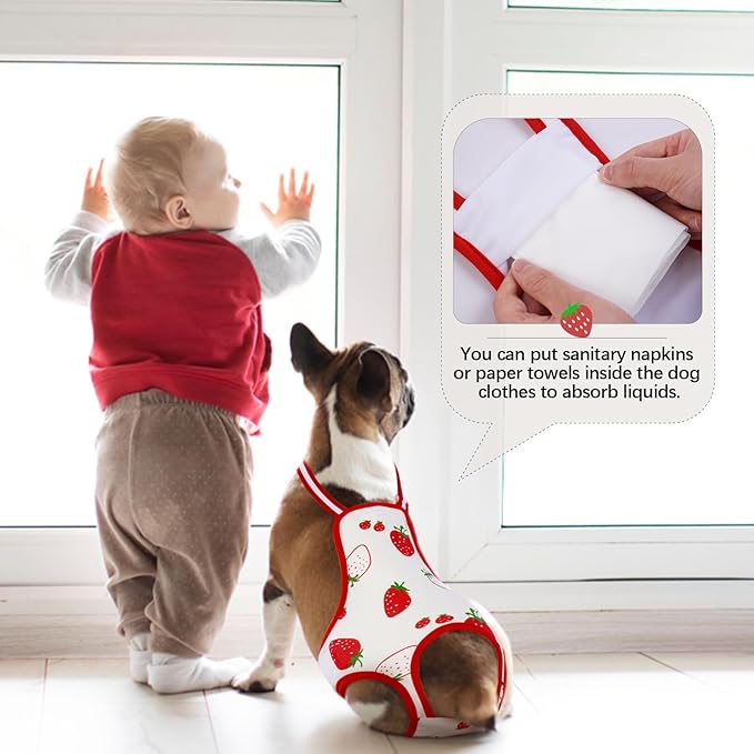 QBLEEV Dog Diapers Female Washable Sanitary Pantie with Adjustable Suspender, Reusable Doggie Period Panties, Pet Underwear Diaper Jumpsuits for Male Dogs in Heat, Puppy Diapers for French Bulldog M