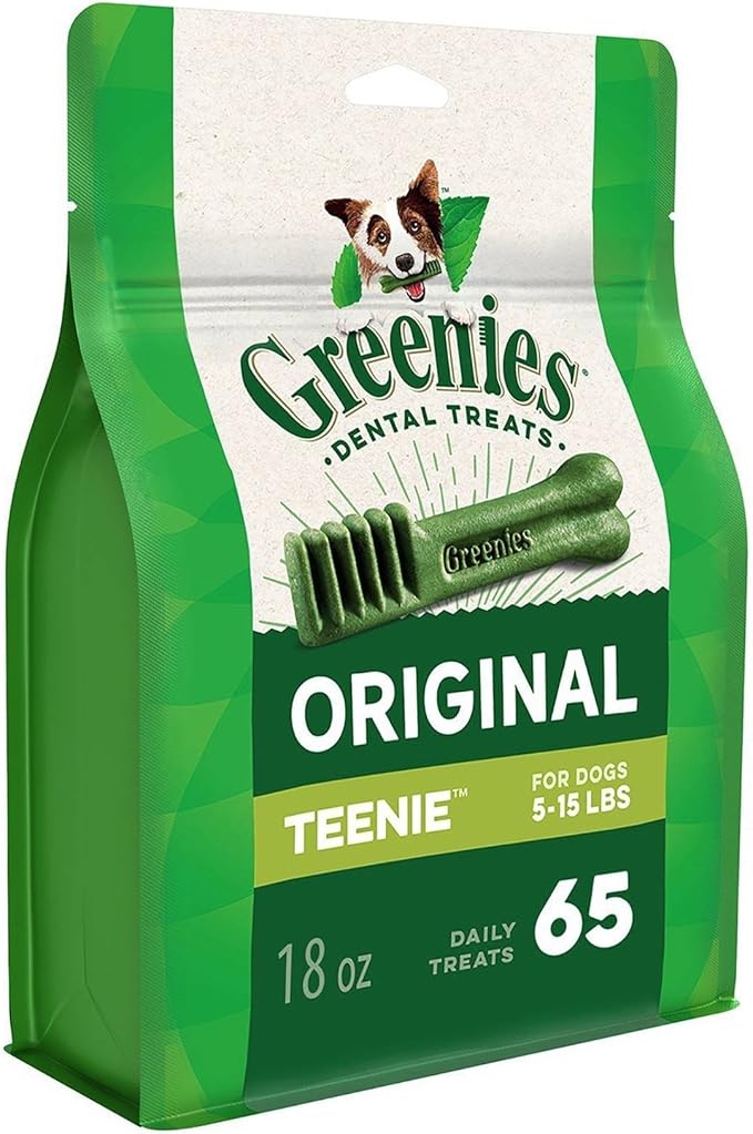 Greenies Veterinarian-Recommended Natural Dental Dog Treats Teenie Size, Original Flavor, 18 oz. Pack, 65 Count