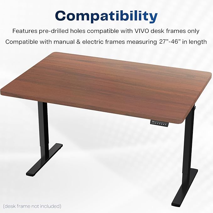 VIVO Universal 48 x 30 inch Solid One-Piece Table Top for Standard and Sit to Stand Height Adjustable Home and Office Desk Frames, Dark Walnut, DESK-TOP48-30D