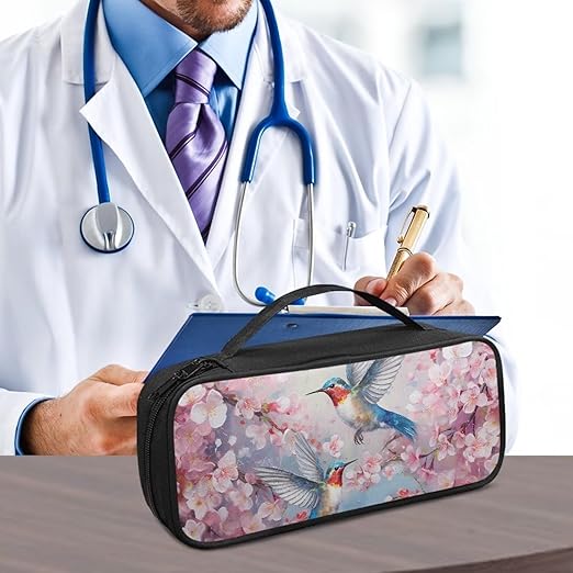 Gomyblomy Stethoscope Carrying Case Fit for Most Stethoscopes, Hummingbird Cherry Blossom Print Stethoscope Holder Large Stethoscope Bag with Extra Room for Nurse Accessories