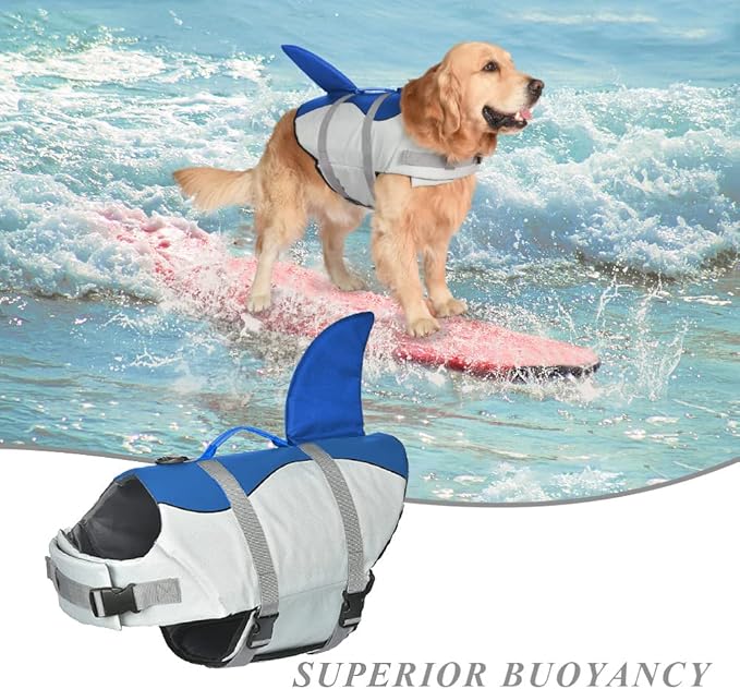 Doglay Dog Life Jacket Shark, Ripstop Dog Life Vests for Swimming Boating with High Buoyancy and Rescue Handle, Adjustable Dog Life Jacket Pet Flotation Vest for Small Medium Large Dogs