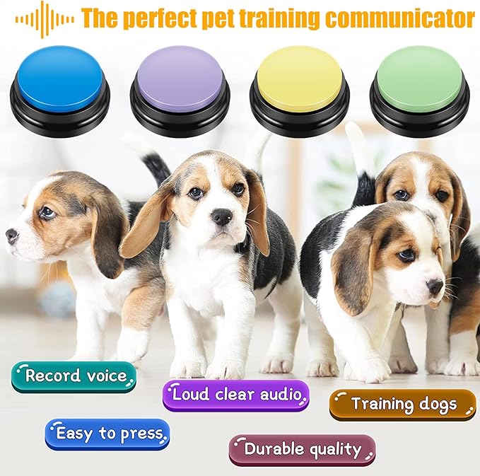 4Pcs Dog Buttons for Communication Voice, Recording Button Dogs for Words Talking and Answer, 30 Seconds Buttons Personalized Sound Answering Buzzer Best Toys fit Dog Tranning(4pcs-Yellow)