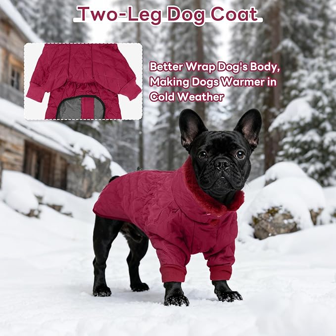 IDOMIK Dog Winter Coat for Large Dogs, Warm Dog Winter Jacket with Fleece High Collar, Zippered Cold Weather Coats for Dogs, Waterproof Doggy Snow Jacket Clothes,WineRed,3XL
