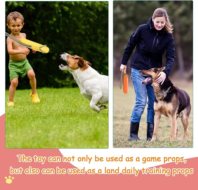 4 Pcs Interactive Dog Pool Toys with Throw Rope 9.8 x 1.6 Inches Interactive Dog Bumpers Fetch Training Bumpers Water Floating Toys for Small and Medium Outdoor Training Chew Hunting(Yellow, Orange)