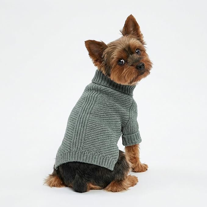 Fitwarm Dog Turtleneck Sweater, Thermal Knitted Pet Coat, Dog Winter Clothes for Small Dogs, Cat Apparel, Heather Grey, XSmall
