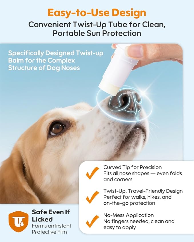 Dog Nose Sunscreen Balm SPF 25 – Natural, Lick-Safe Sun Protection with Shea Butter & Sea Buckthorn – Moisturizes & Shields Sensitive Noses – Fragrance-Free