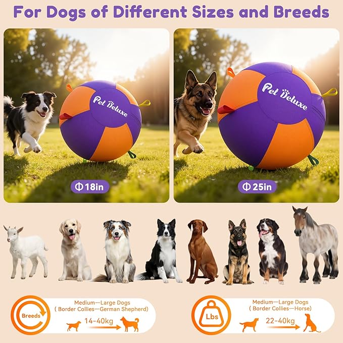 Pet Deluxe 18" Herding Ball for Large Dogs - Durable Interactive Herding Toy with Fast Pump in 60S & Carry Handles, for Australian Shepherd, Border Collie, Outdoor Training & Backyard Play