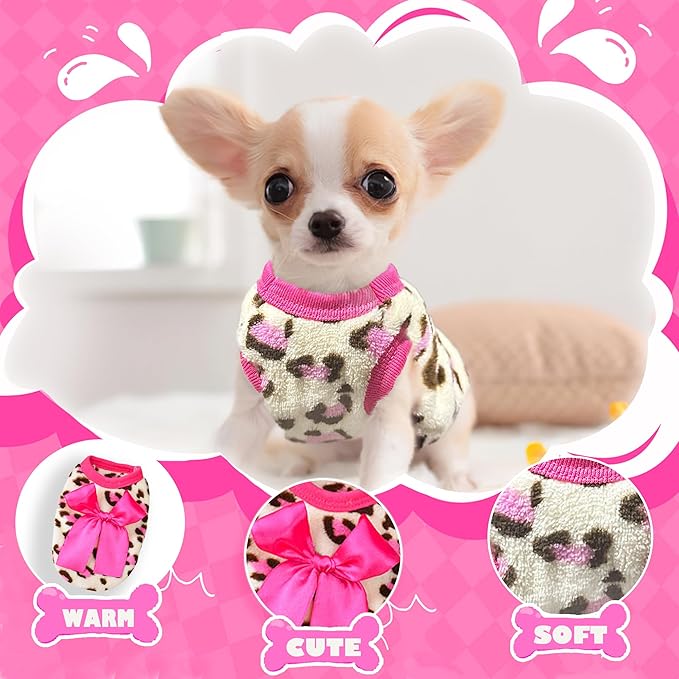 2 Pieces Dog Sweater for Small Dogs Teacup Dog Clothes Leopard Fleece Teacup Chihuahua Yorkie Puppy Clothes XXS Dog Sweater,Size XXSmall