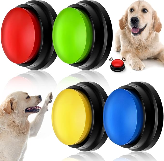 Voice Recording Button for Communication - Recordable Talking Buttons Set for Dog Cats Pet Training - 30 Second Record and Playback Buzzer 4 Packs (Classic Color)